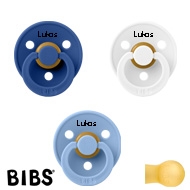 BIBS Colour Sutter med navn str1, 1 White, 1 Cornflower, 1 SkyBlue, Runde latex